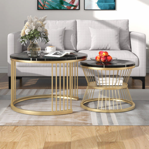 Rundes 2er Couchtisch-Set – Modern, stabil & platzsparend aus Metall & MDF