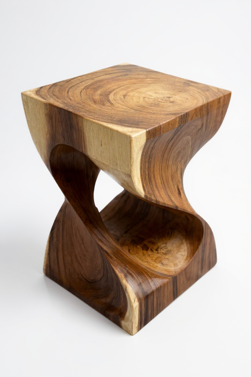 Holzhocker - Beistelltisch Blumenhocker Ablagetisch - Unikat Handgefertigt - Gedreht aus massivem Samanholz - 45x30x30 cm