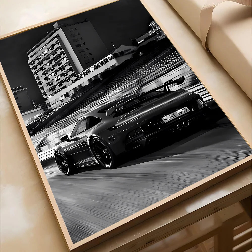 Schwarz-Weiß Poster – Legendäre Autos | Stilvolle Wanddekoration für Wohnzimmer, Schlafzimmer oder Café