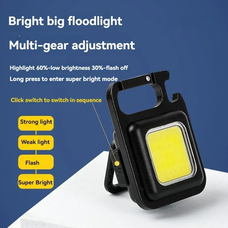 Multifunktionale Mini-Campinglampe – Wiederaufladbare COB-LED mit Schlüsselanhänger, 4 Leuchtmodi & Notlichtfunktion