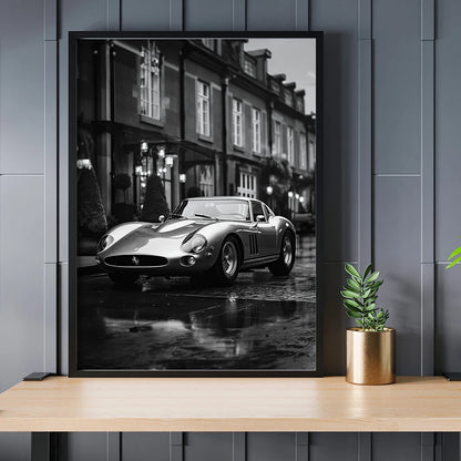 Berühmte Autos Schwarz-Weiß Poster – 1962 GTO Retro Supercar Leinwanddruck für stilvolle Wanddekoration