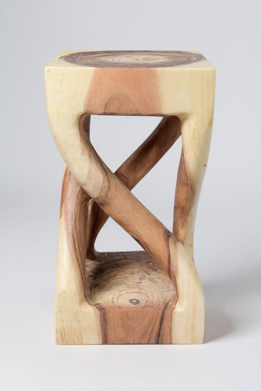 Holz Beistelltisch - Holzhocker Couchtisch - Handgefertigt - Gedreht aus hellen massivem Suarholz - 50x28x28 cm