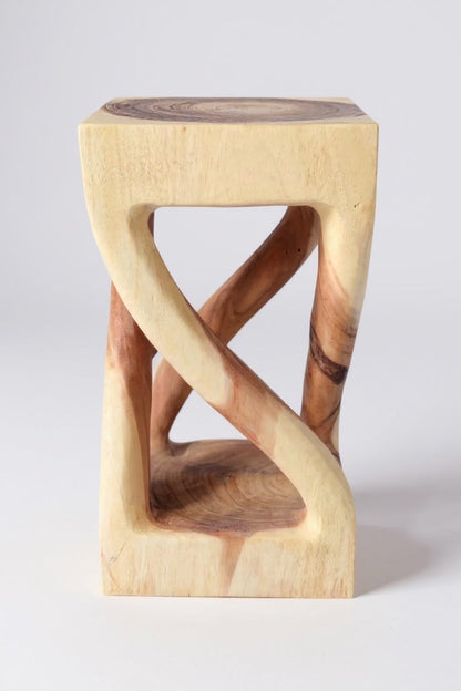 Holz Beistelltisch - Holzhocker Couchtisch - Handgefertigt - Gedreht aus hellen massivem Suarholz - 50x28x28 cm
