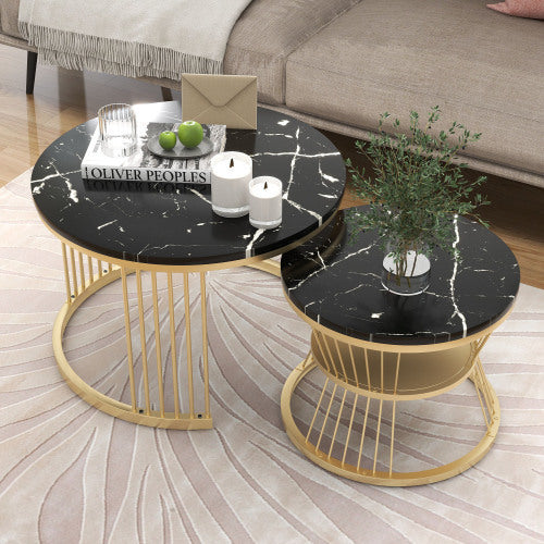 Rundes 2er Couchtisch-Set – Modern, stabil & platzsparend aus Metall & MDF