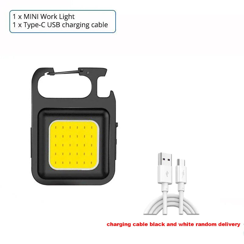 Multifunktionale Mini-Campinglampe – Wiederaufladbare COB-LED mit Schlüsselanhänger, 4 Leuchtmodi & Notlichtfunktion
