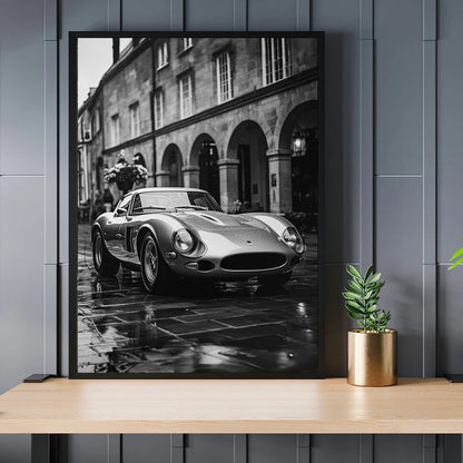 Berühmte Autos Schwarz-Weiß Poster – 1962 GTO Retro Supercar Leinwanddruck für stilvolle Wanddekoration