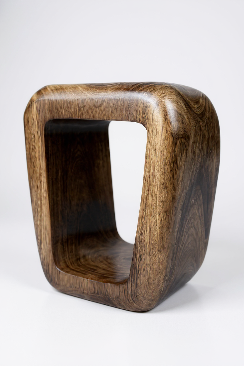 Holzhocker - Beistelltisch Couchtisch - Handgefertigter Flambierter Hocker aus massivem Suarholz- 50x30x40 cm