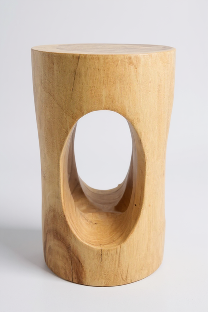 Holz Beistelltisch - Holzhocker Blumenhocker Hocker - Handgefertigt - Rund mit O-Ausschnitt Saman-Holz - 50x30x30 cm