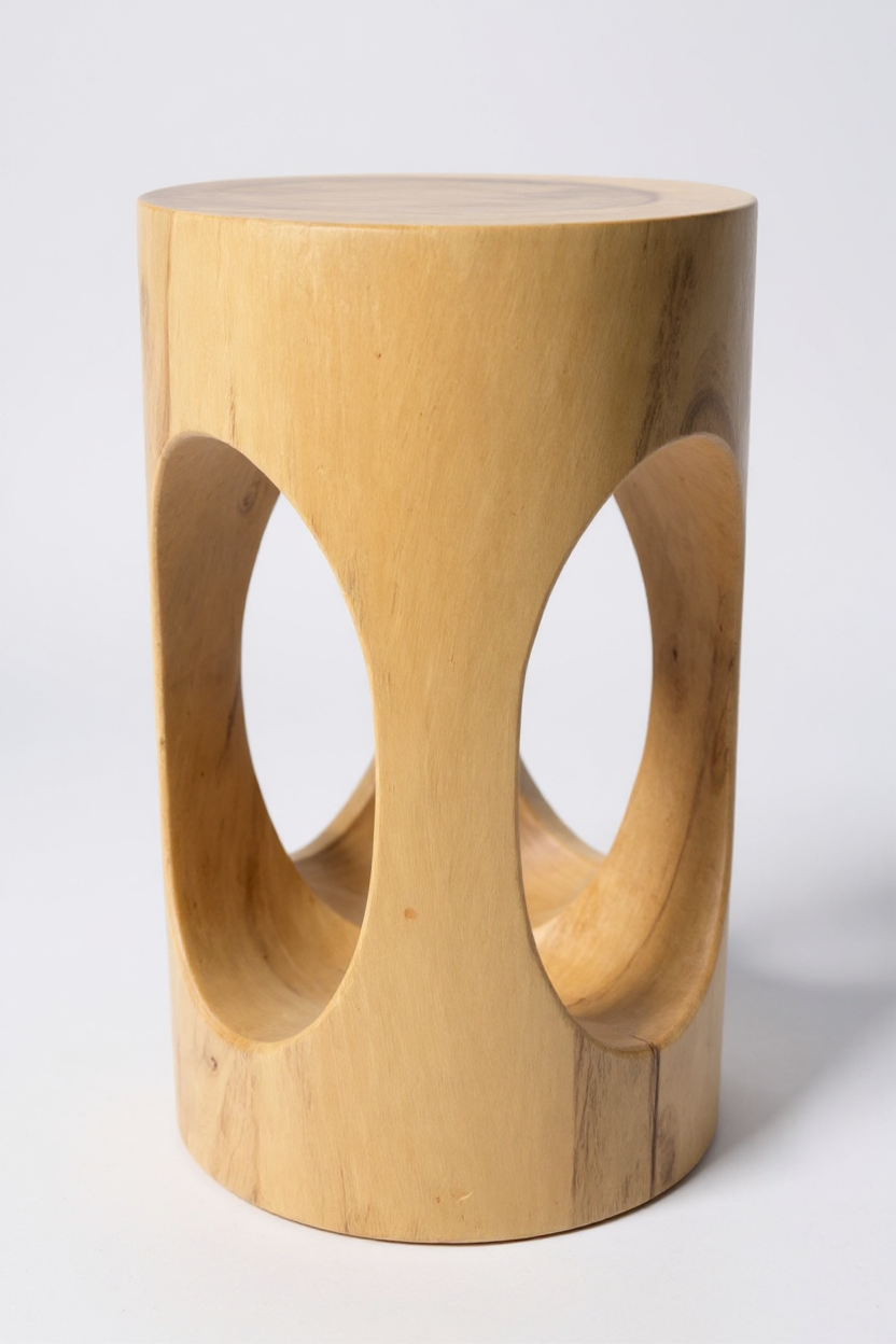 Holz Beistelltisch - Holzhocker Blumenhocker Hocker - Handgefertigt - Rund mit O-Ausschnitt Saman-Holz - 50x30x30 cm