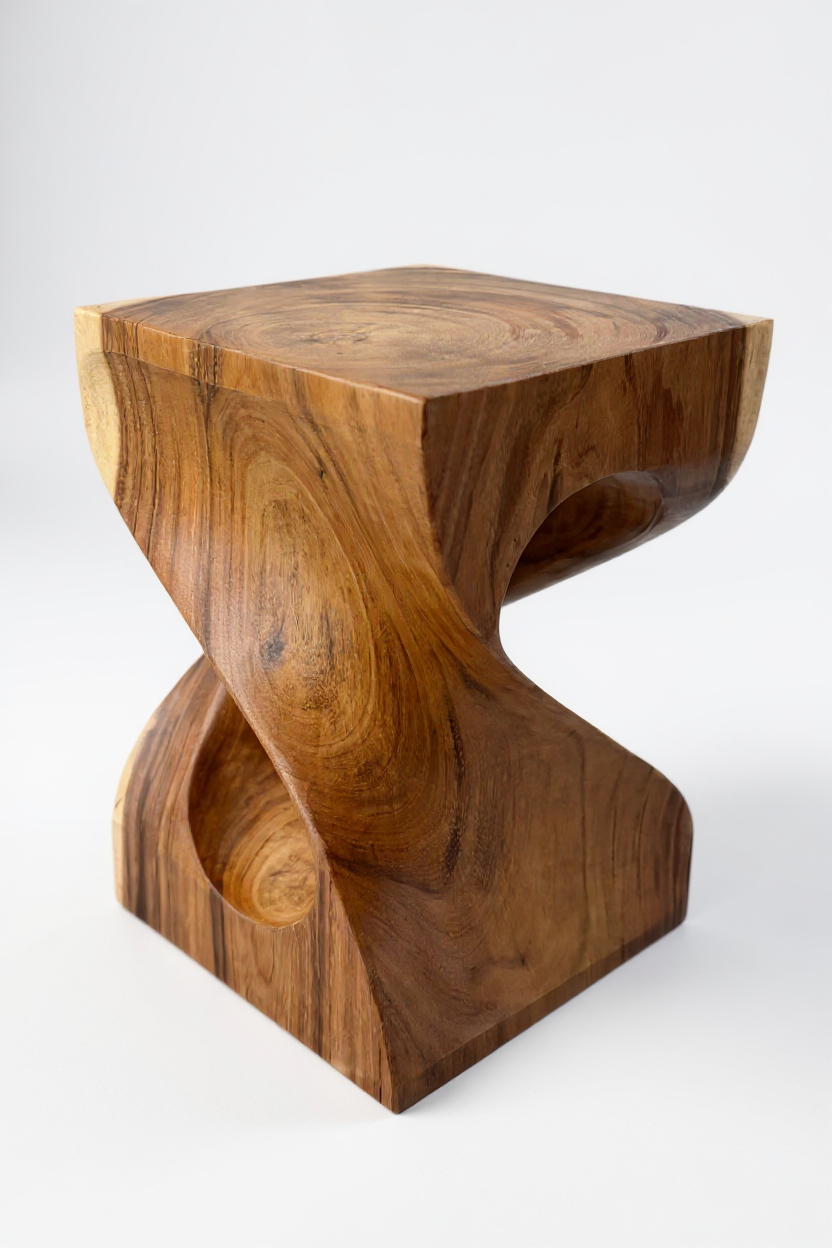 Holzhocker - Beistelltisch Blumenhocker Ablagetisch - Unikat Handgefertigt  - Gedreht aus massivem Samanholz - 45x30x30 cm