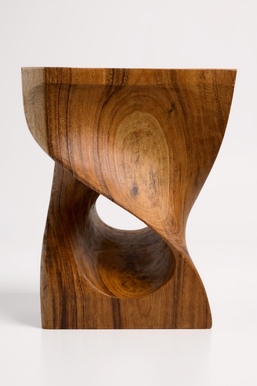 Holzhocker - Beistelltisch Blumenhocker Ablagetisch - Unikat Handgefertigt  - Gedreht aus massivem Samanholz - 45x30x30 cm