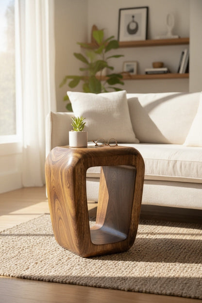 Holzhocker - Beistelltisch Couchtisch - Handgefertigter Flambierter Hocker aus massivem Suarholz- 50x30x40 cm