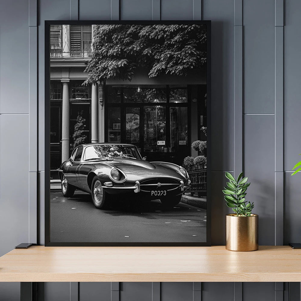 Berühmte Autos Schwarz-Weiß Poster – 1962 GTO Retro Supercar Leinwanddruck für stilvolle Wanddekoration
